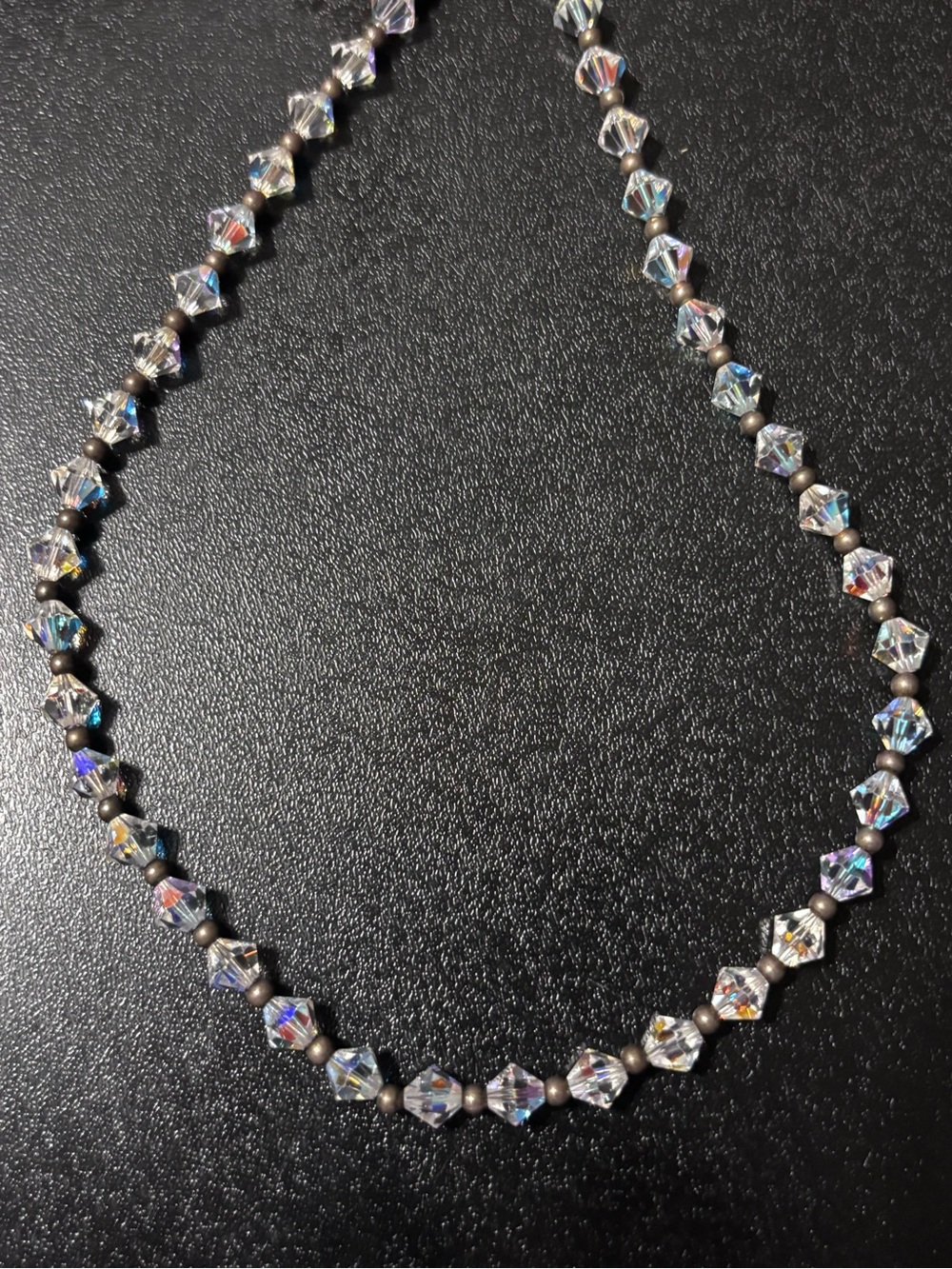 Iridescent Crystal Bead Necklace - Clear Aurora Finish